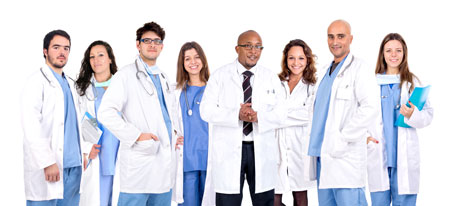 A group of medical employees dressed in medical attire