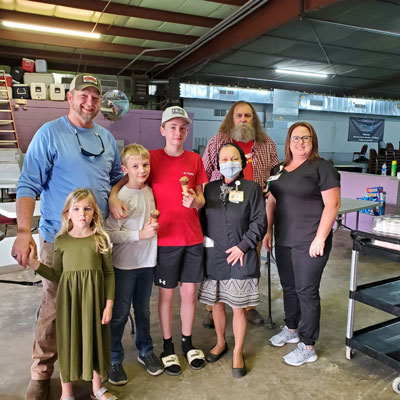 From left: Open Arms Volunteers: Dustin Pittinger, Emerson Pittinger, Easton Pittinger, Skylar Derrick and Tim Sutton. HRMC Nurses Ann Jonason and Tiffany Morrison!Picture of Volunteers with 2 HRMC Nurses.